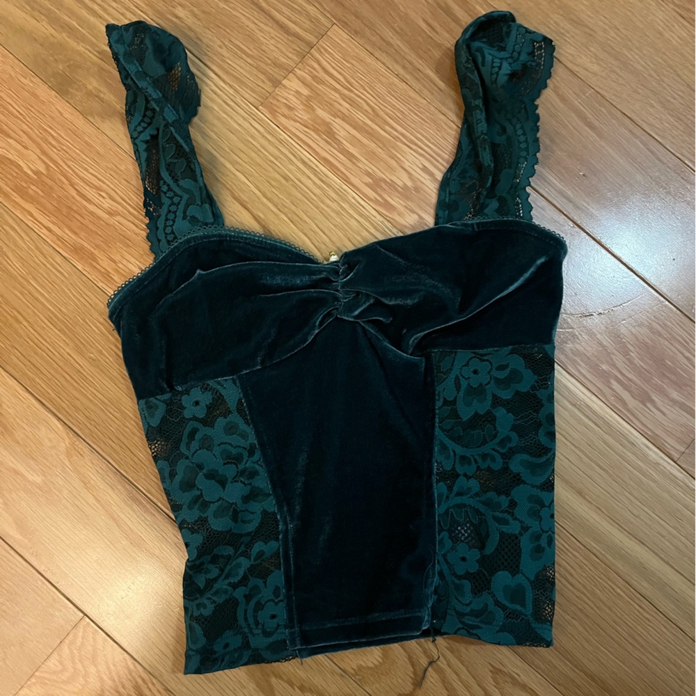 Urban Outfitters Teal Velvet Lace Top
